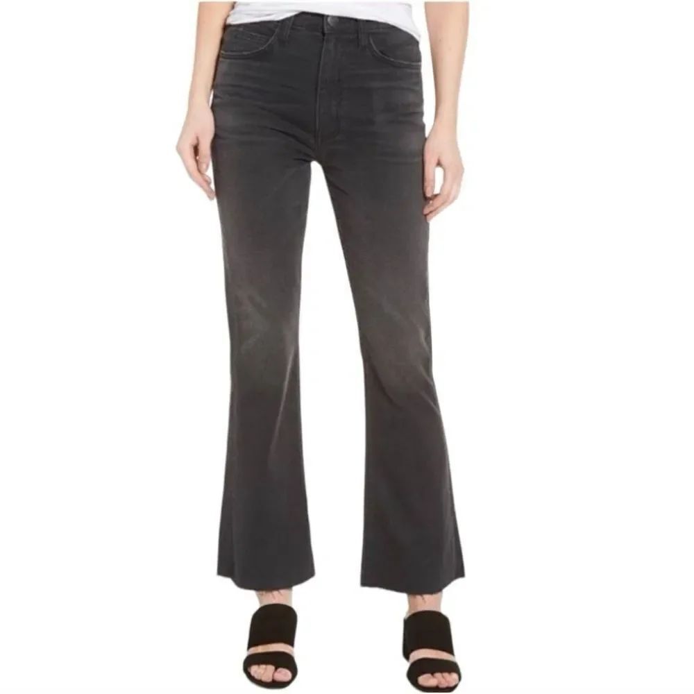 Current/Elliott The High Waist Edgebrook Kick Jean Raw Hem Faded Black Sz 32